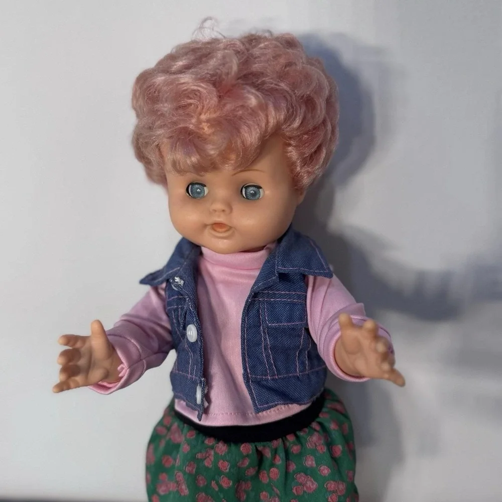 Vintage 1950s Roddy Doll Pink Hair Blue Eyes 14 Inch Vinyl Doll England
